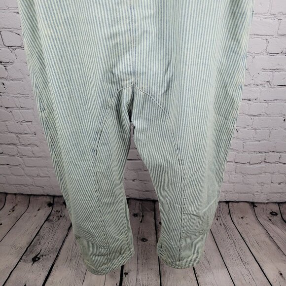 We The Free Blue 100% Cotton Denim Striped Overalls Jumpsuit Free People Large L - Picture 8 of 12
